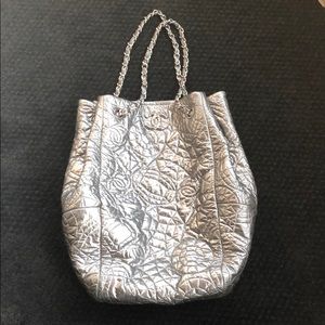 AUTHENTIC CHANEL Silver bucket style bag